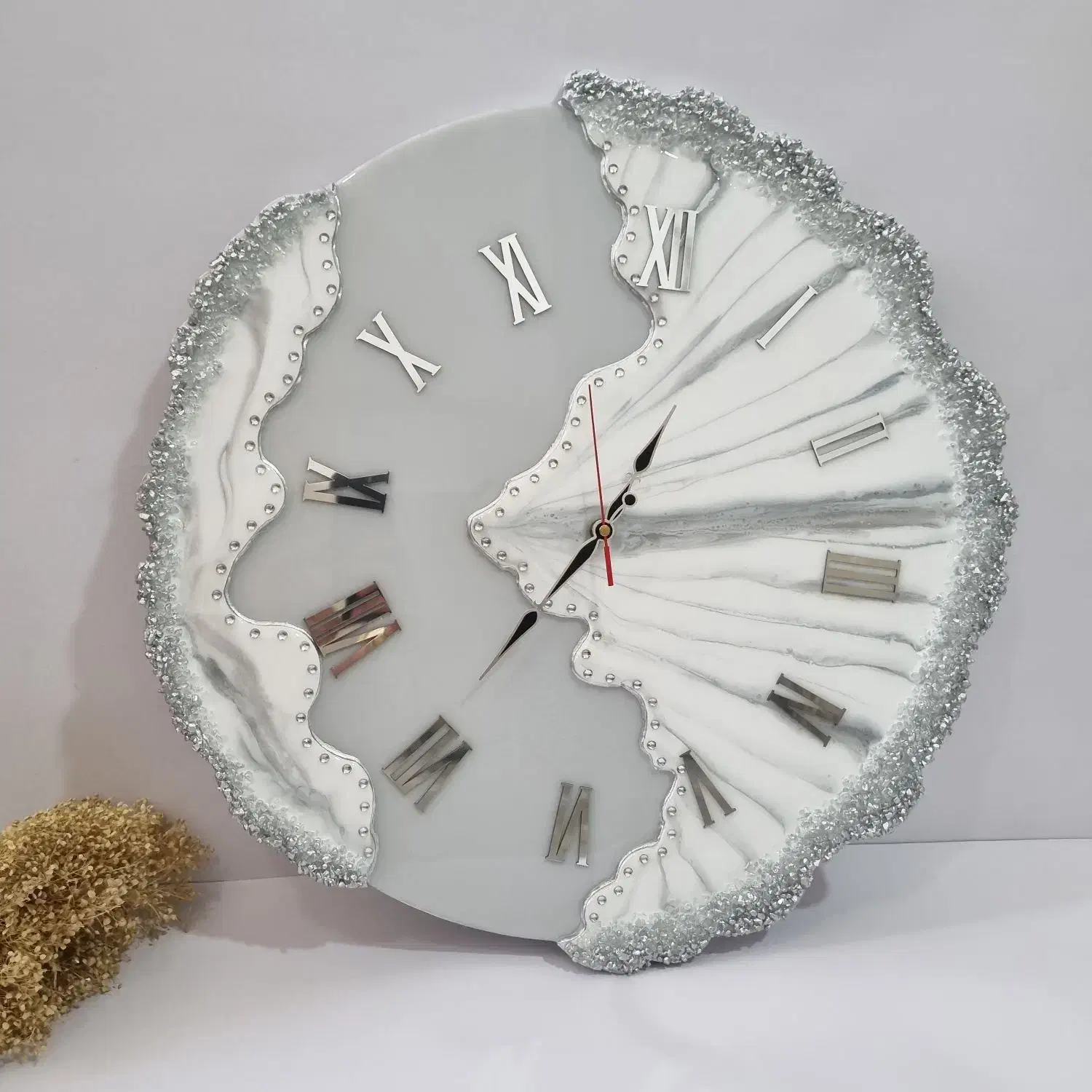 ساعت رزینی زیبا و دستساز،تابلوی گل خشک|ساعت دیواری و تزئینی|شیراز, نصر|دیوار