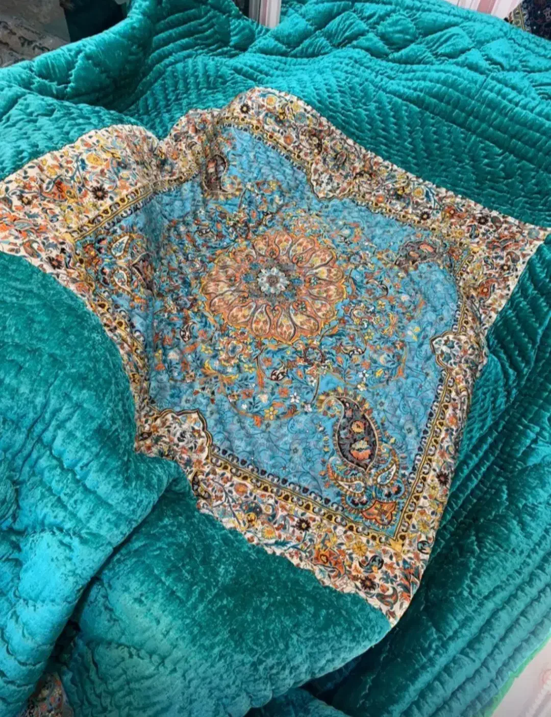 لحاف کرسی دستدوز پولوسو سلطنتی بالوازم کامل سفارشی|رختخواب، بالش، پتو|تهران, شهرک ولیعصر جنوبی|دیوار