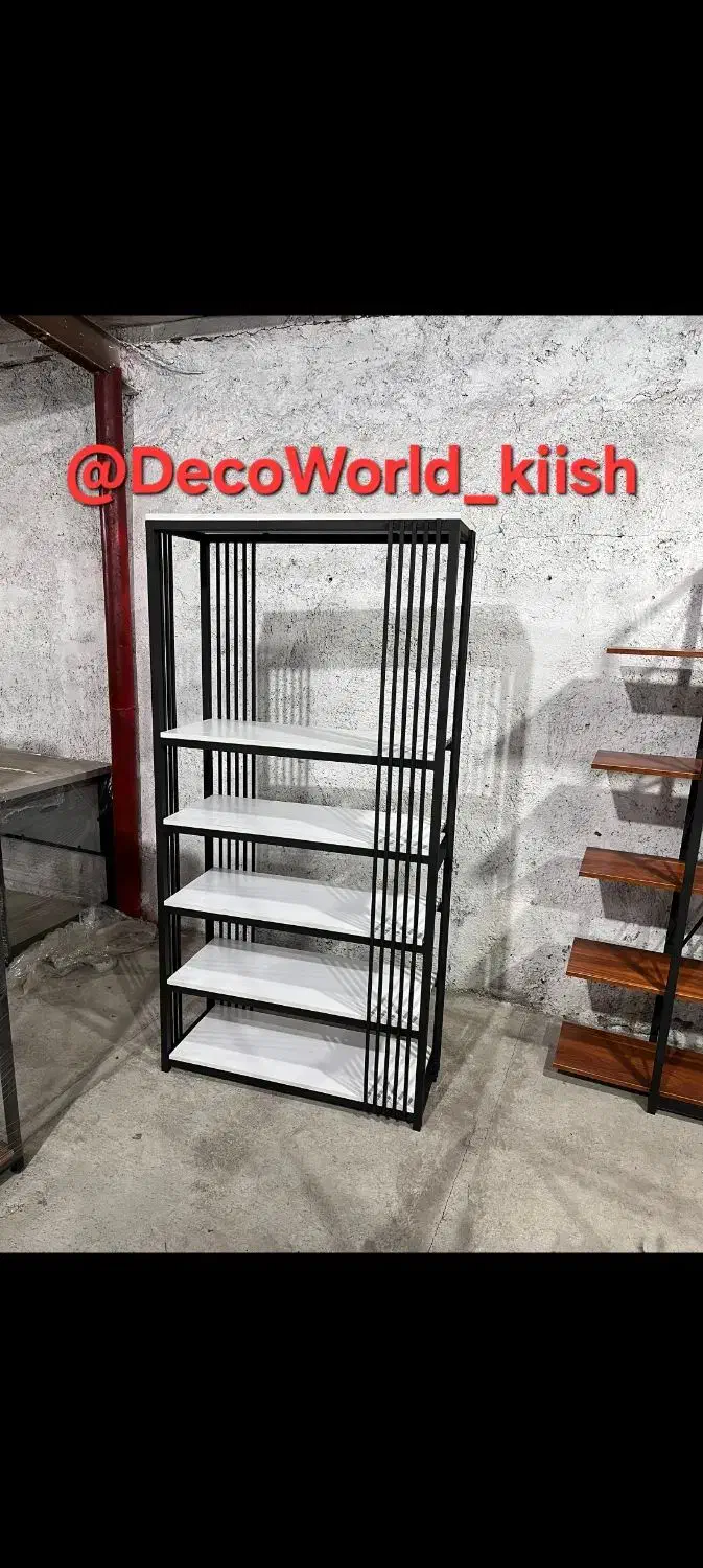 شلف فلزی و چوبی با طراحی صنعتی و مدرن|کتابخانه، شلف، قفسههای دیواری|کیش, |دیوار