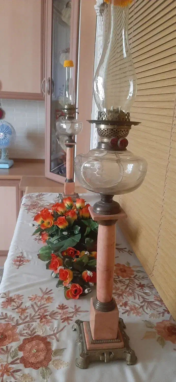 چراغ نفتی دوفتلیه قدیمی|کلکسیون اشیاء عتیقه|تبریز, |دیوار