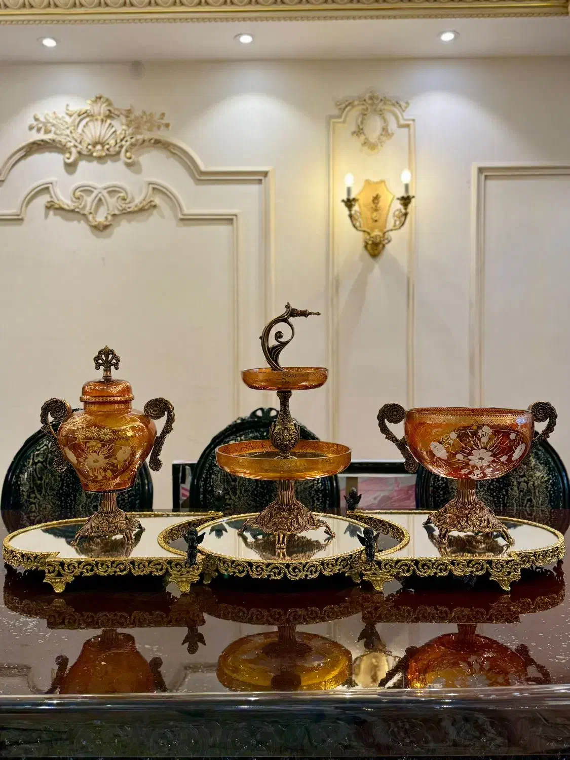 کریستال دو پوست طلا کوب ثابت گلدکیش رانر دیوار کوب|ظروف سرو و پذیرایی|تهران, سردارجنگل|دیوار