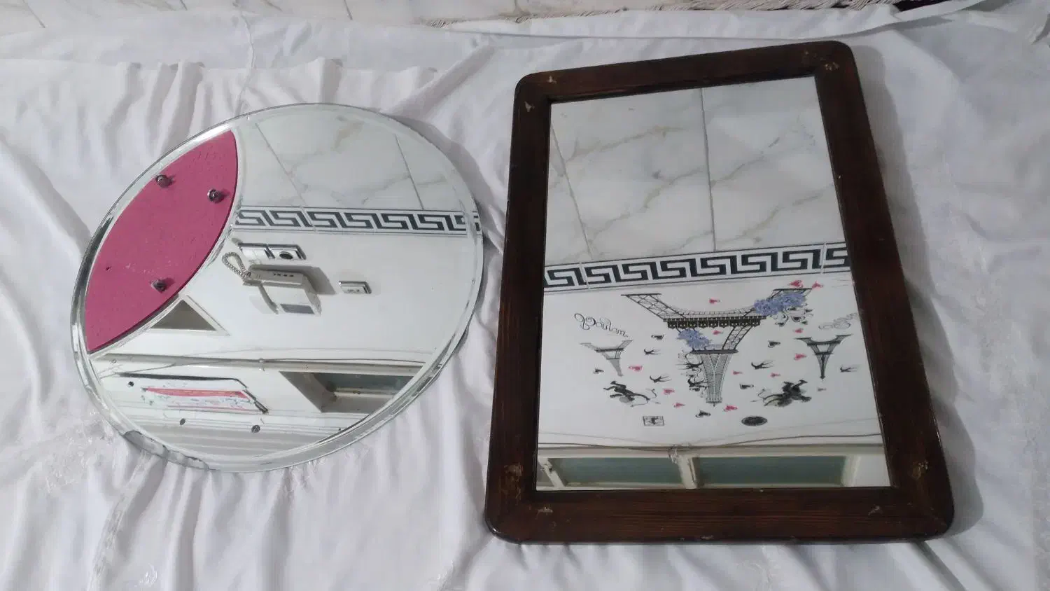 آیینه گرد و مستطیل سالم سالم|آینه|یزد, |دیوار