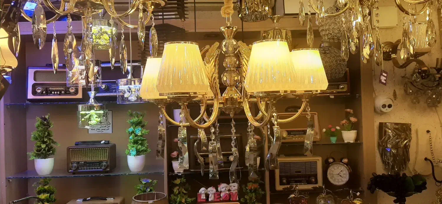 لوستر ۴ شاخه ملیکا حباب خارجی طلایی و نقره ای|لوستر و چراغ آویز|اراک, |دیوار