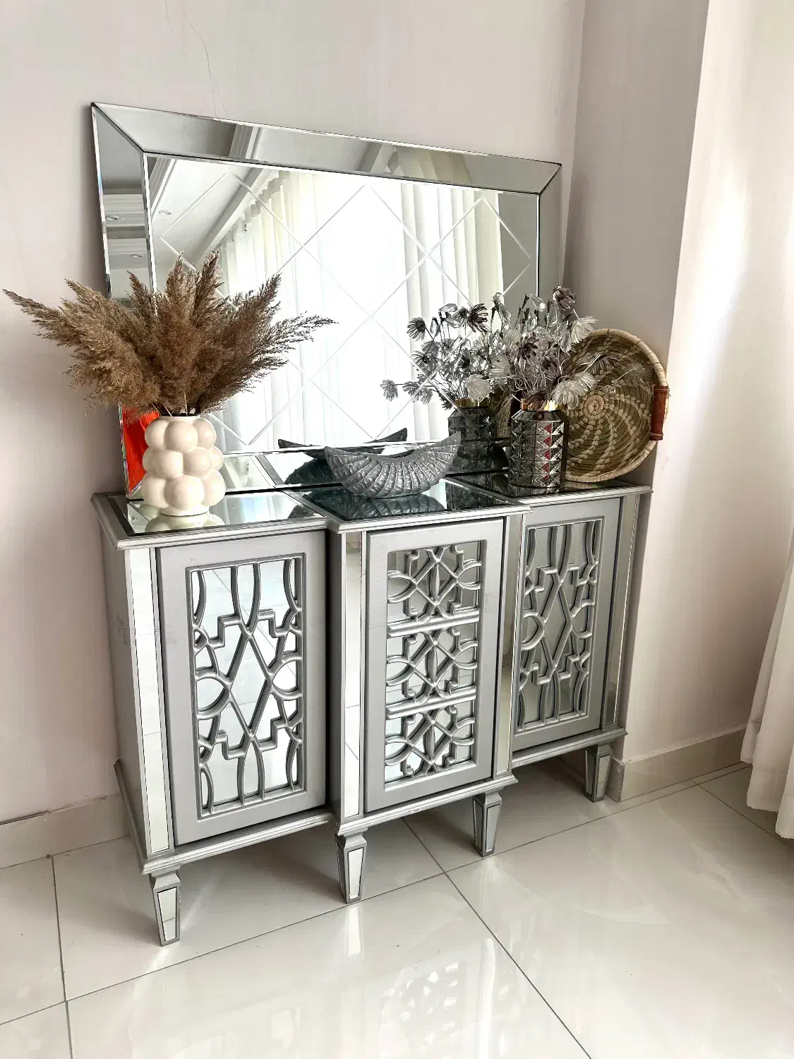 اینه کنسول اینه کاریه نقره ای|بوفه، ویترین، کنسول|شهریار, شهرک وائین|دیوار