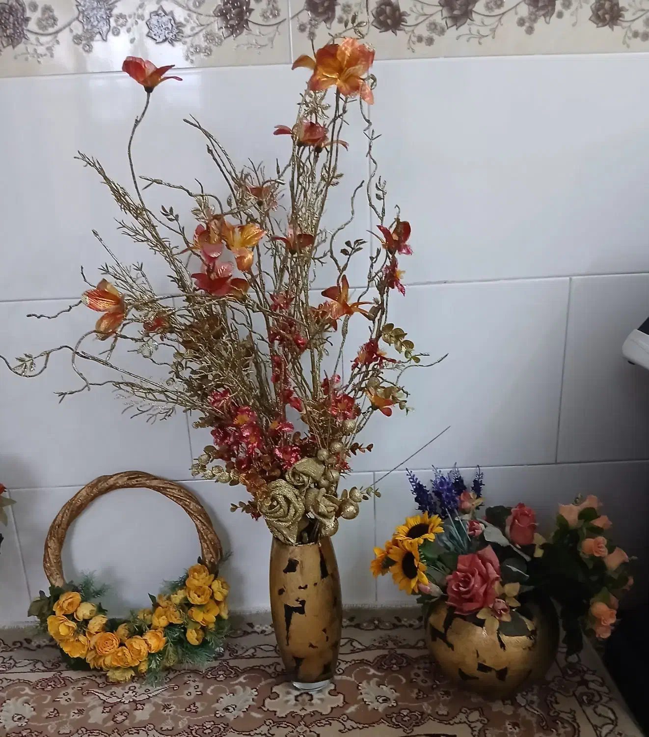 گل مصنوعی با گلدان|گل مصنوعی|زنجان, |دیوار