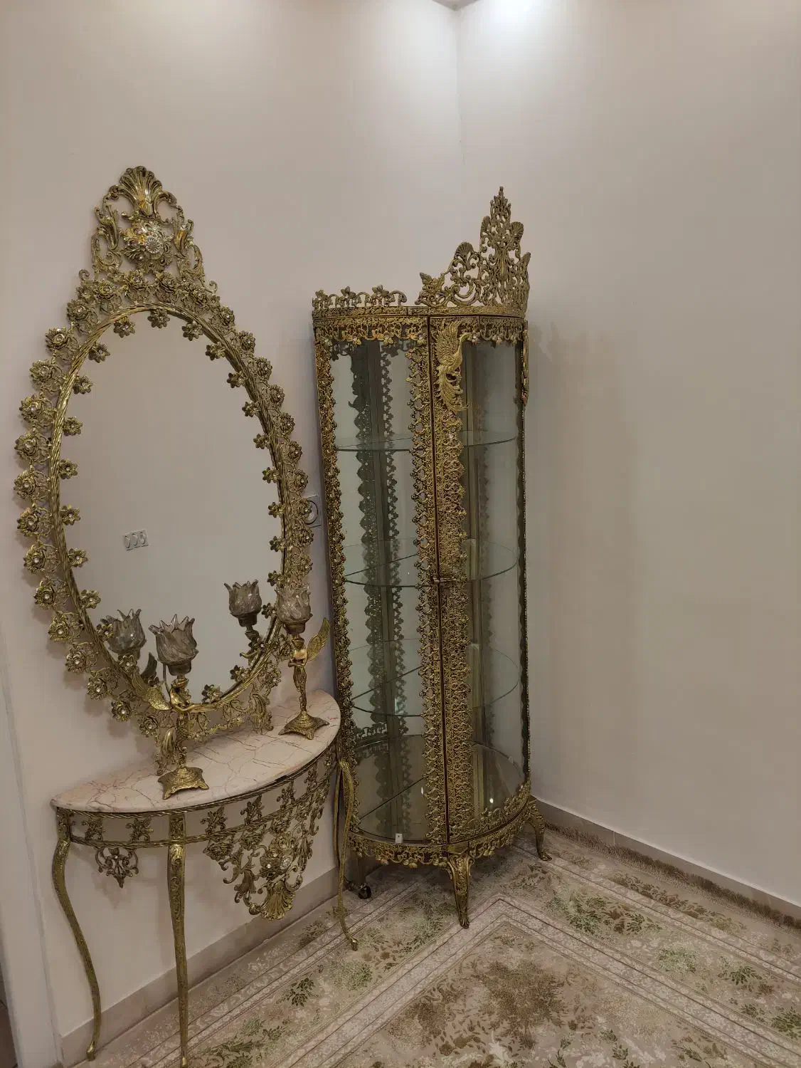 بوفه و اینه شمعدون برنزی|بوفه، ویترین، کنسول|یاسوج, |دیوار