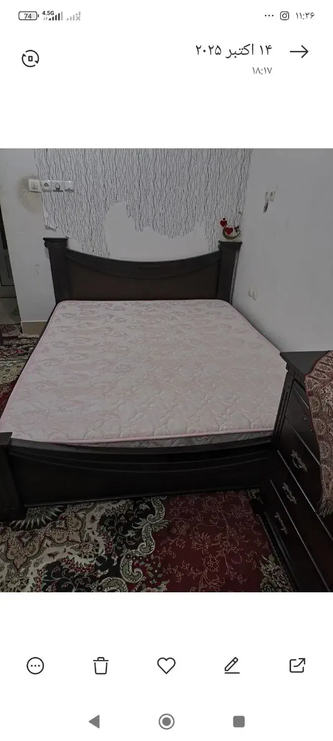 تختخواب دو نفره استفاده شده در حد نو|تخت و سرویس خواب|خورموج, |دیوار