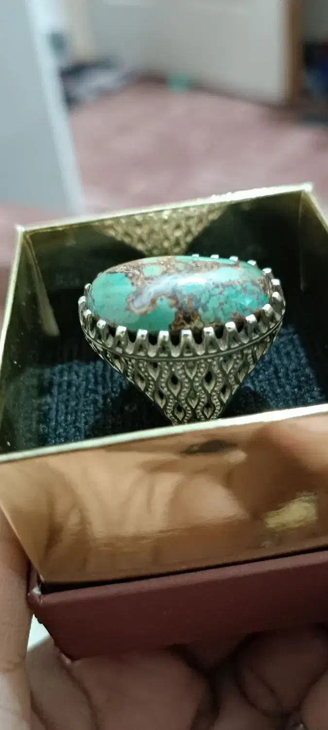 انگشتر نقره ۹۲۵دست ساز نگین فیروزه سنگین|جواهرات|اهواز, رسالت|دیوار