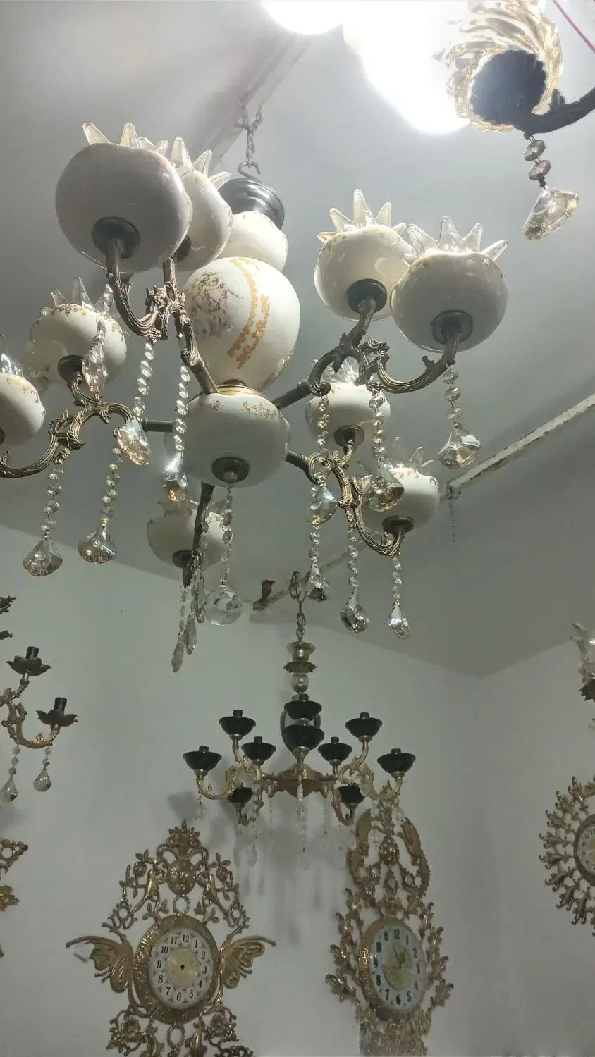 لوستر چینی برنزی ۵شاخه ۱۰ شعله|لوستر و چراغ آویز|تبریز, |دیوار