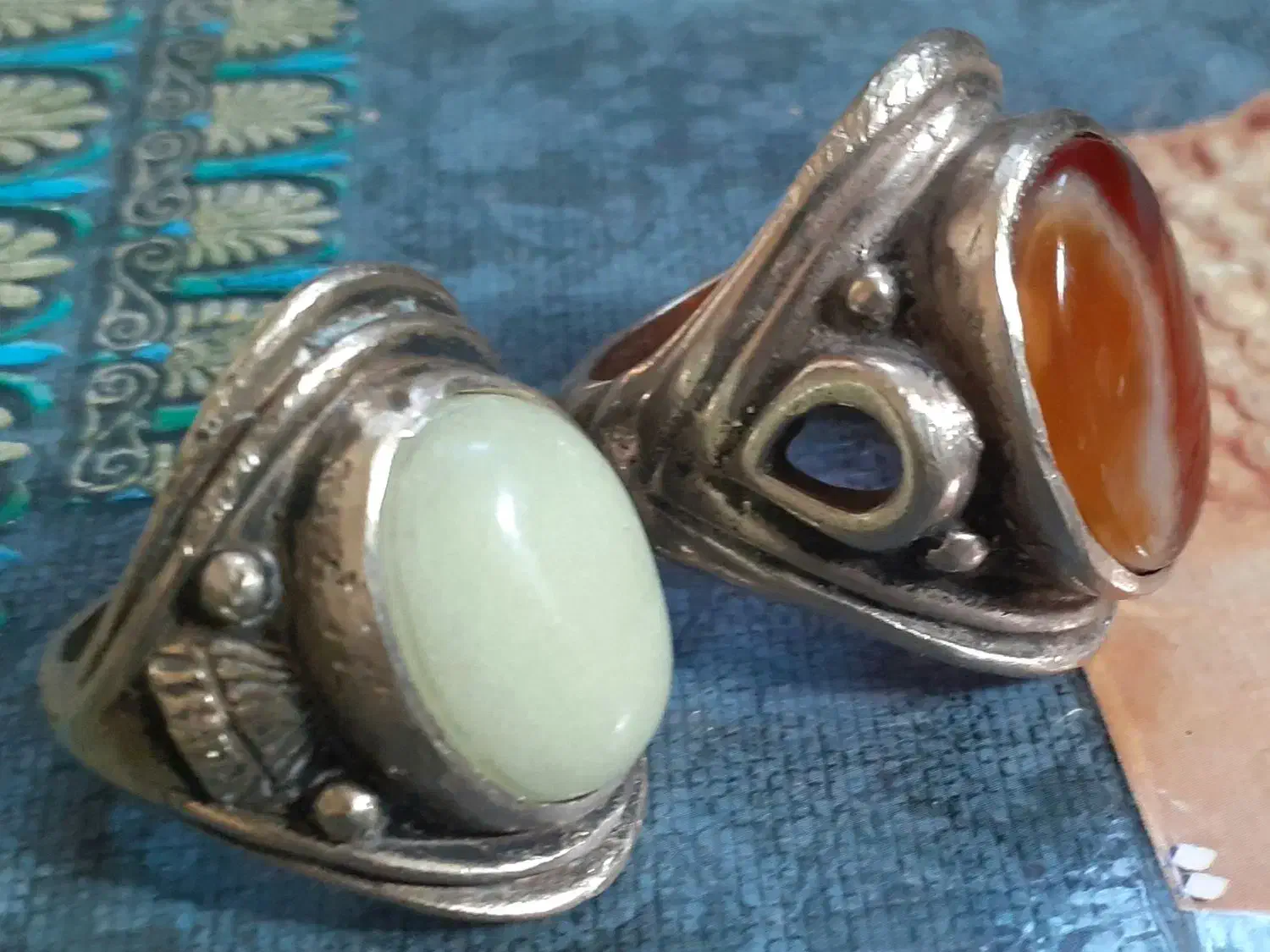 جفت انگشتر عقیق سلیمانی و شرف الشمس نقره سیلندری|جواهرات|خمین, |دیوار