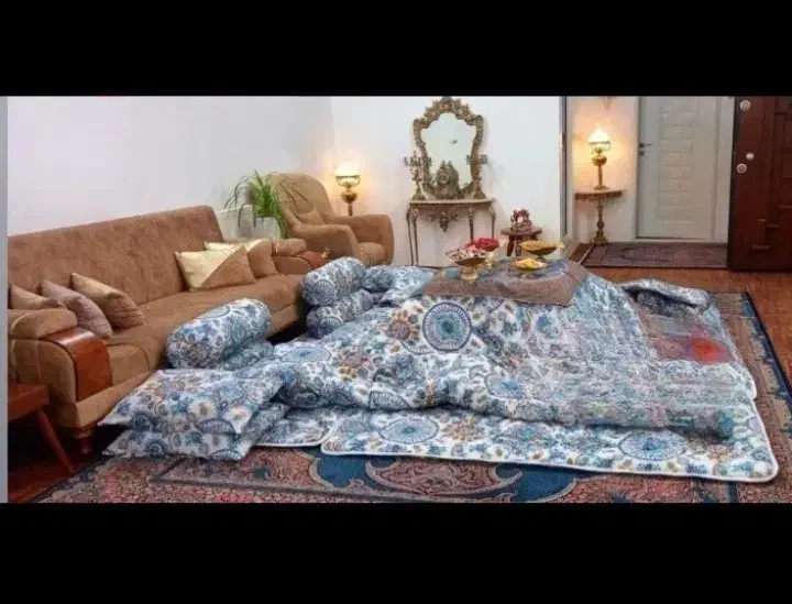 زمستانی گرم با لحاف کرسی|رختخواب، بالش، پتو|دورود, |دیوار