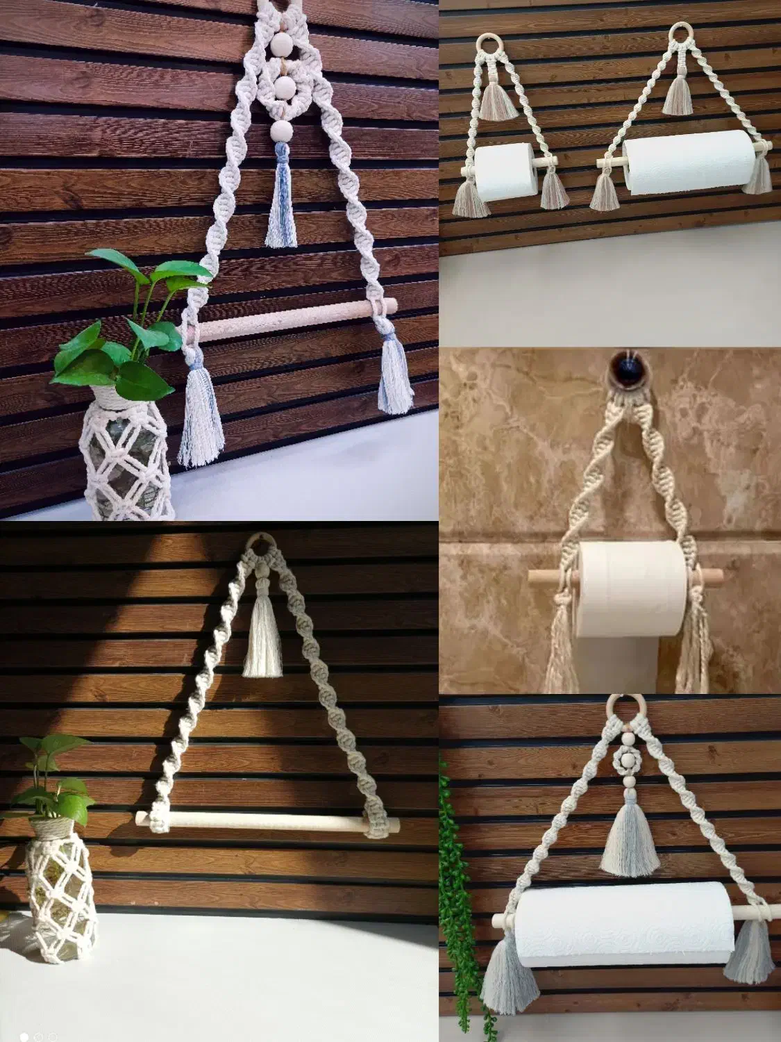 مکرومه آویز چوبی جهیزیه آشپزخانه|سفره، حوله، دستمال آشپزخانه|مشهد, حجاب (شهرک غرب)|دیوار