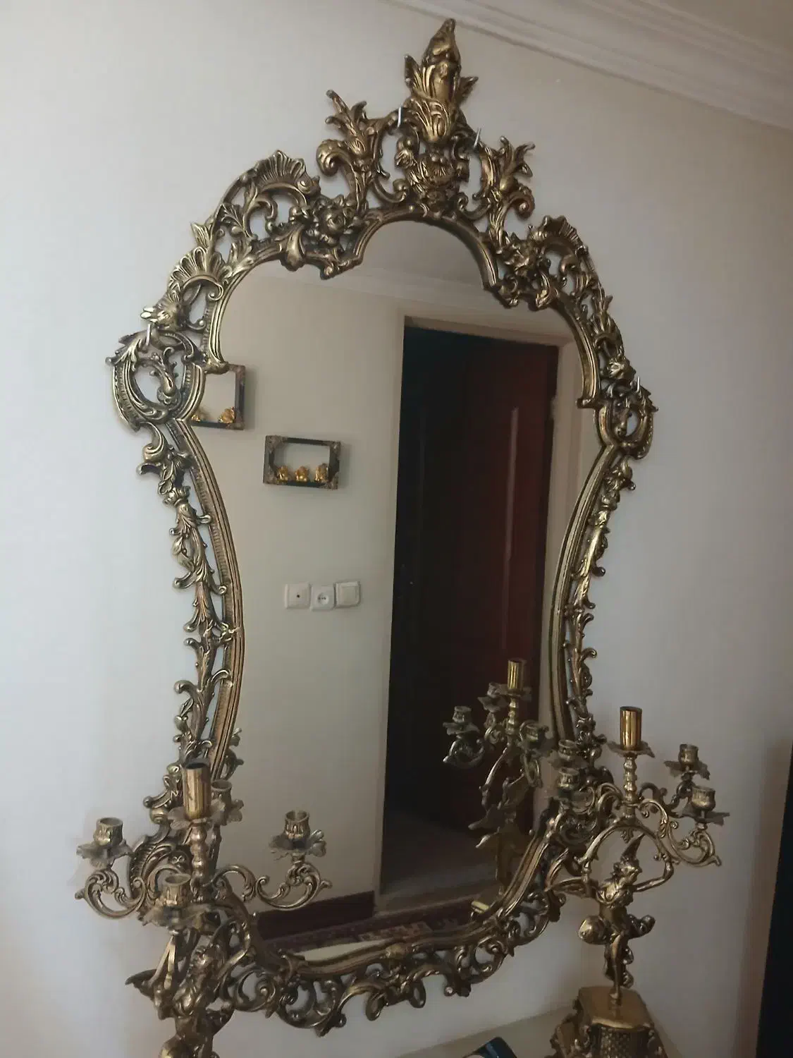 آیینه شمعدان برنز اصل|بوفه، ویترین، کنسول|اصفهان, برازنده|دیوار