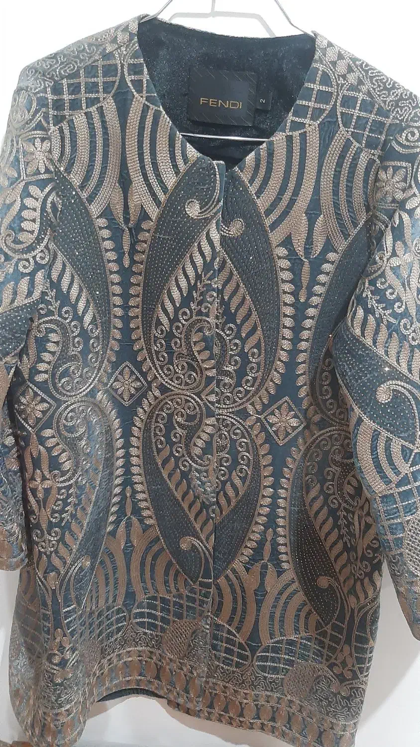 مانتو کتی مزونی مخمل ترمه دوزی مدل بته جقه|لباس|زنجان, |دیوار