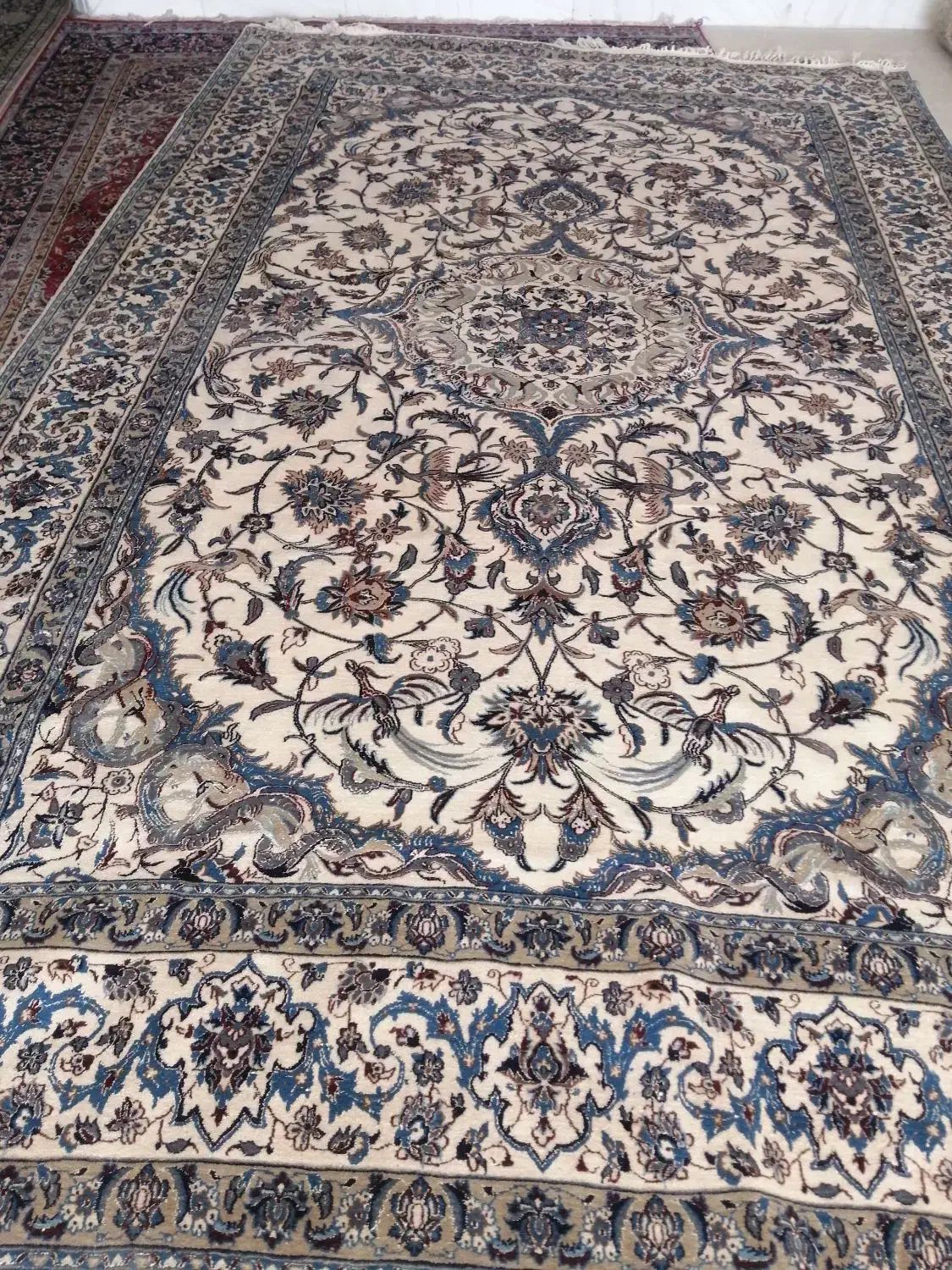 فرش نو دستبافت نایینی ابریشم و کرک دست بافت|فرش|لنجان, |دیوار