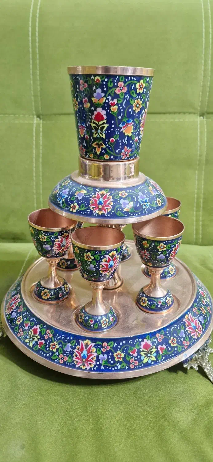 شربت خوری مس و پرداز میناکاری با جام مخصوص ساقی|صنایع دستی و سایر لوازم تزئینی|قم, سالاریه|دیوار