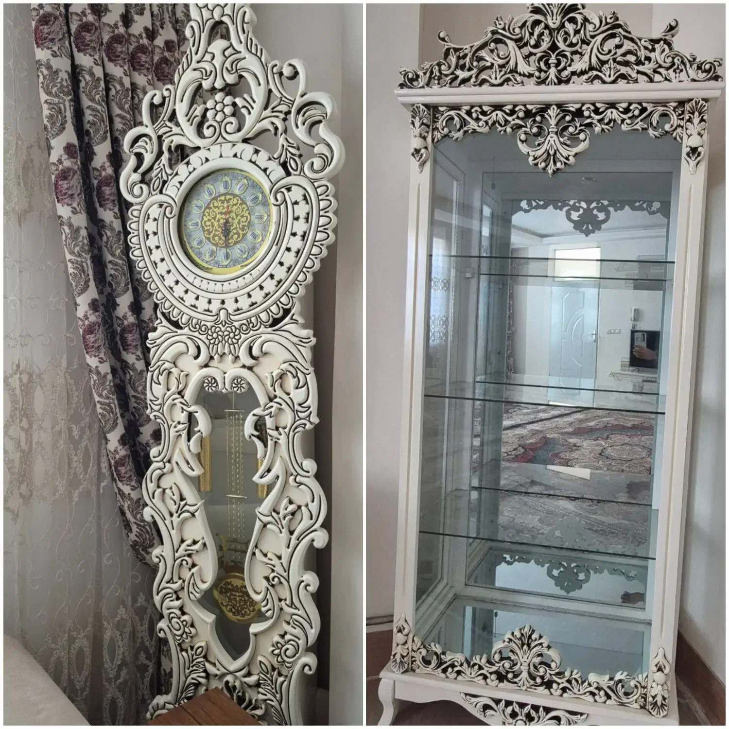 بوفه و ساعت ایستاده|بوفه، ویترین، کنسول|مهربان, |دیوار