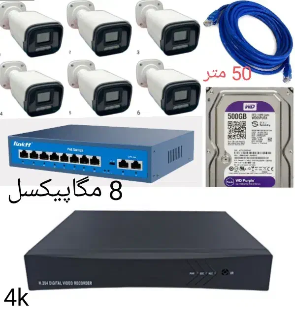 پک ۶ عددی دوربین مداربسته ip poe بهترین مدل 4k|دوربین مداربسته|ازنا, |دیوار