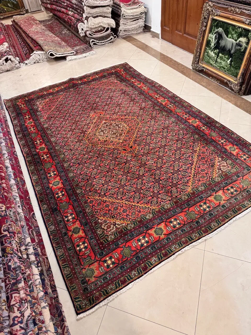 ۶متری دستبافت نقشه ماهی سرمه ای حاشیه قرمز|فرش|تهران, یوسفآباد|دیوار