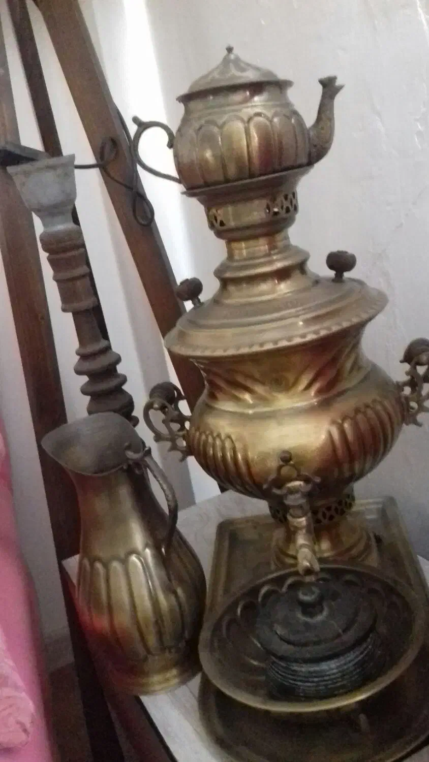 ست سماور 5تیکه قوری سینی کاسه سماور و پارچ|کلکسیون اشیاء عتیقه|گرگان, |دیوار