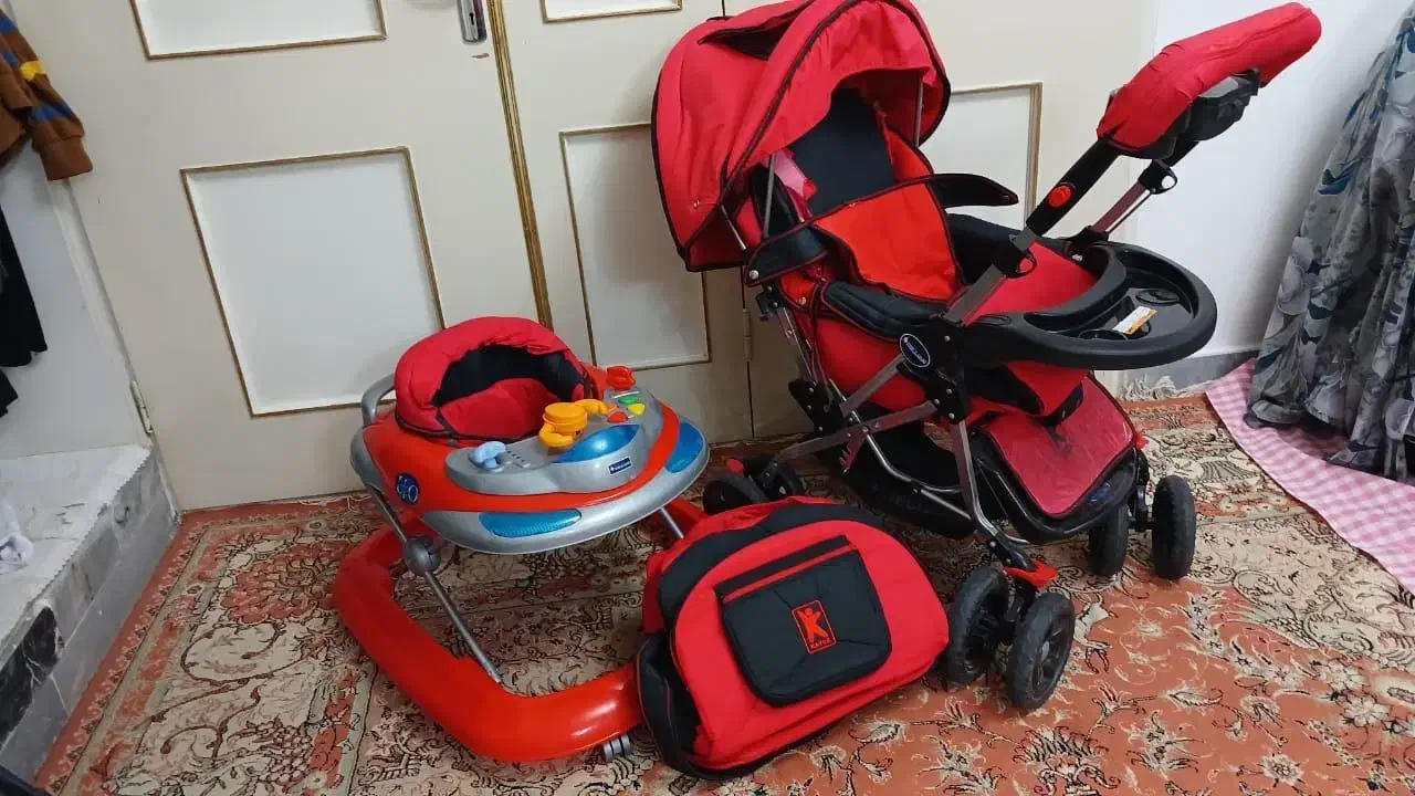 فروش ست کالسکه و روروئک و کیف در حد نو|کالسکه و لوازم جانبی|اسکو, |دیوار