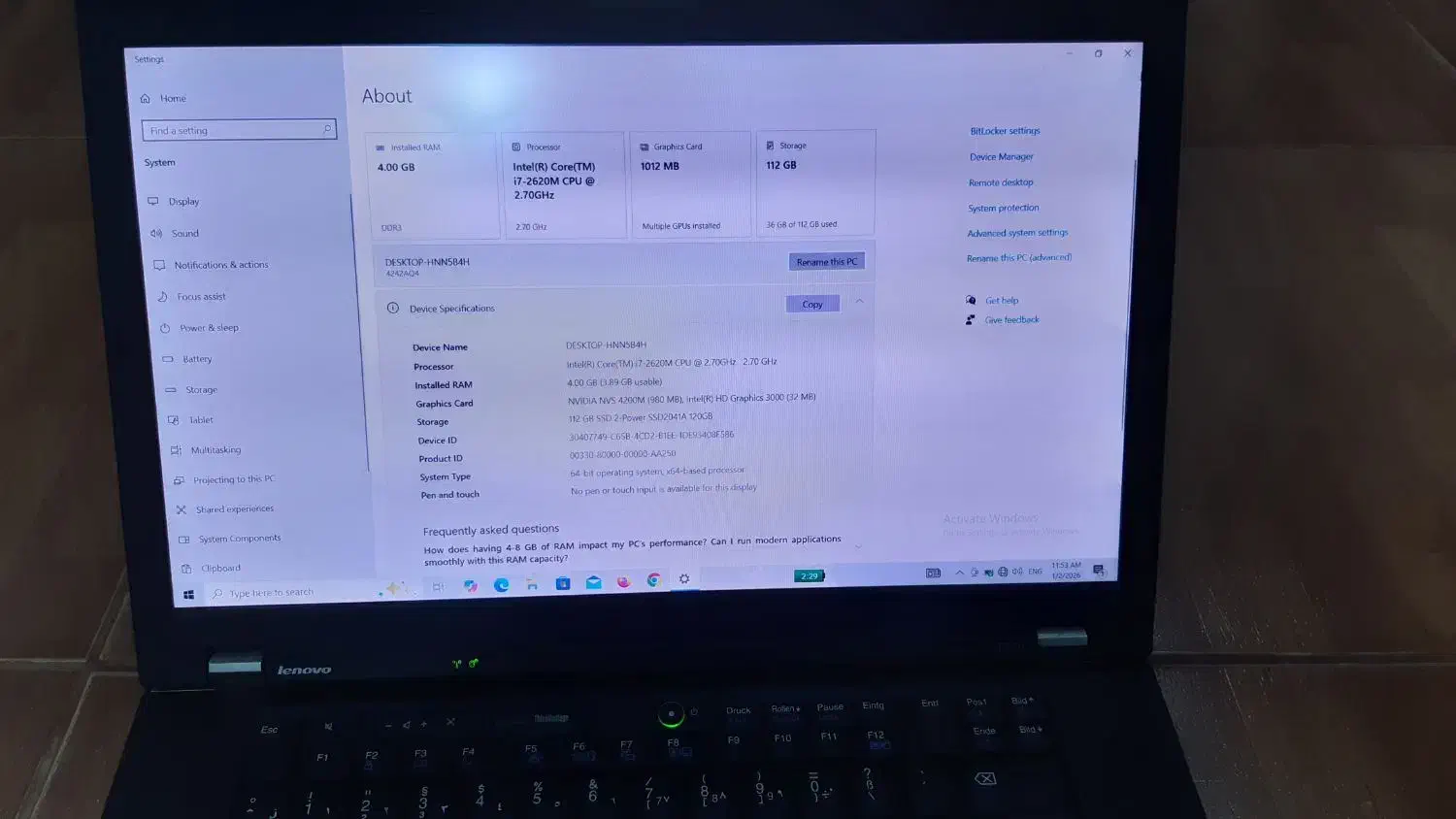 لپ تاپ لنوو Thinkpad T520|رایانه همراه|تالش, هشتپر|دیوار