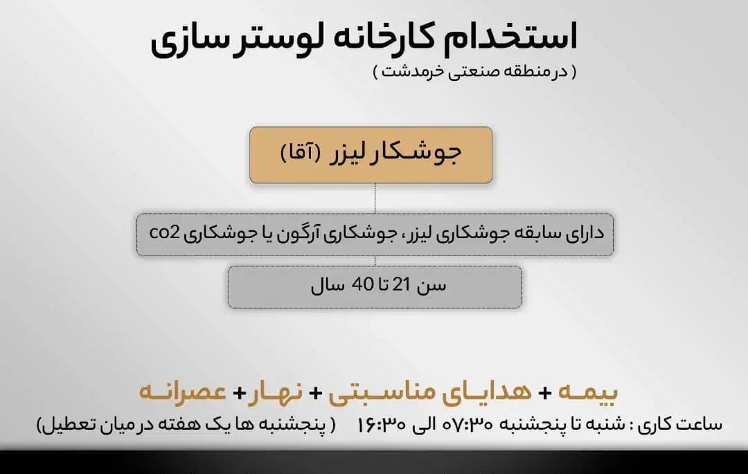 جوشکار لیزر|استخدام صنعتی، فنی، مهندسی|پردیس, شهرک صنعتی خرمدشت فاز ۷|دیوار