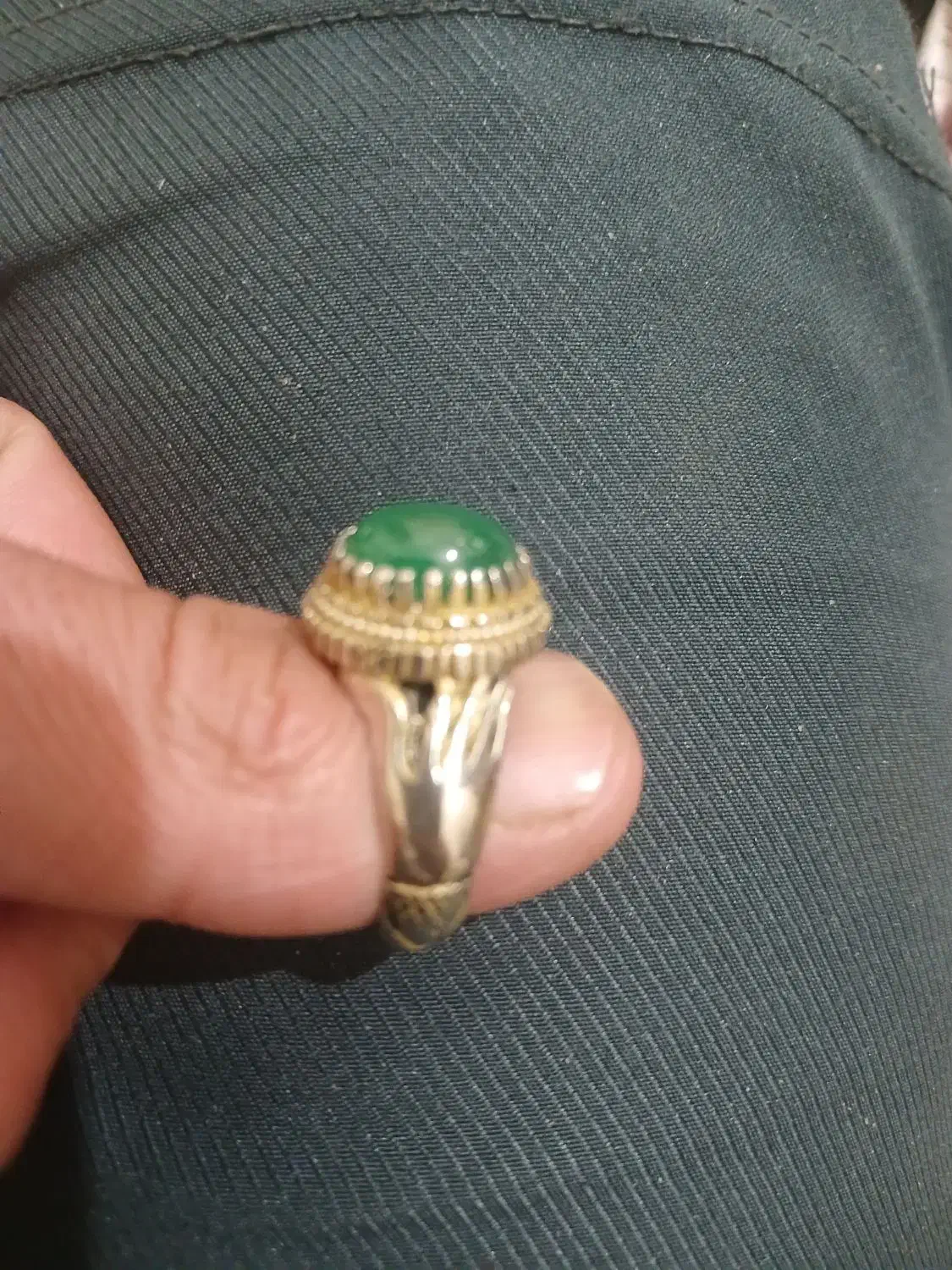 انگشتر نقره عقیق سبز خط دار|جواهرات|پیشوا, |دیوار