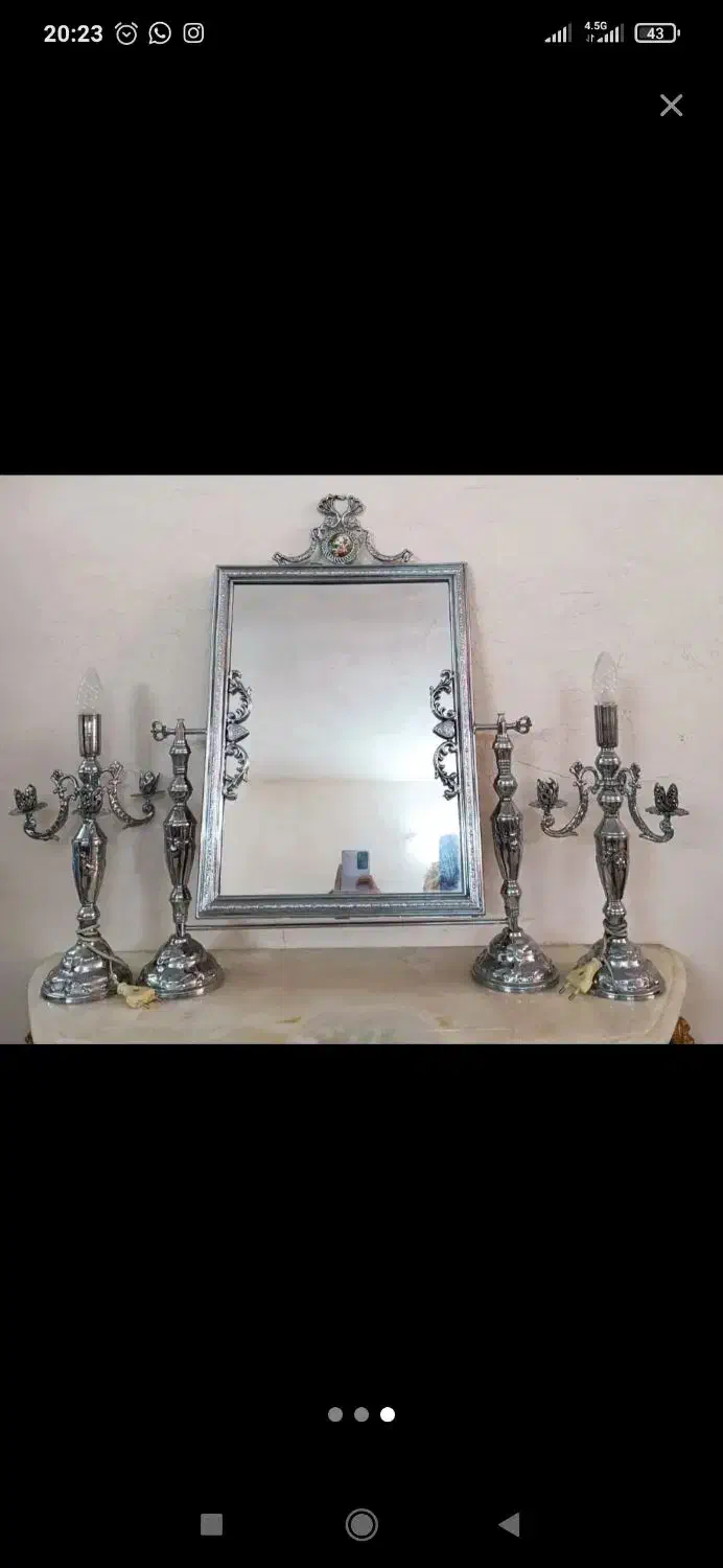 ایینه و شمعدون جهیزیه|کلکسیون اشیاء عتیقه|اصفهان, حسینآباد|دیوار