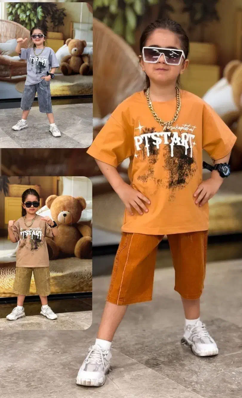 ست بچگانه با شلوارکای لی و کتان|کفش و لباس بچه|برازجان, |دیوار