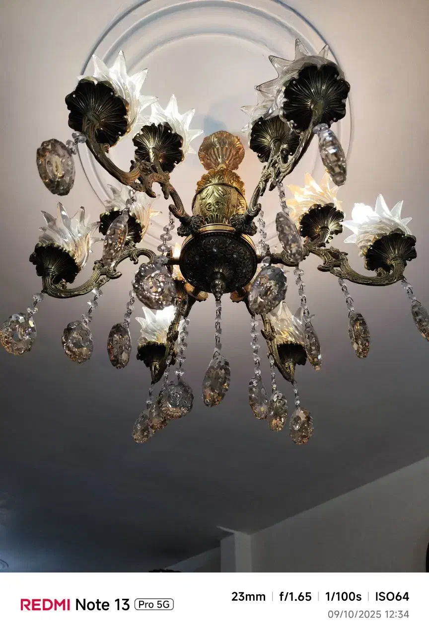 لوستر6شاخه 12شعله برنجی|لوستر و چراغ آویز|قدس, شهرقدس|دیوار