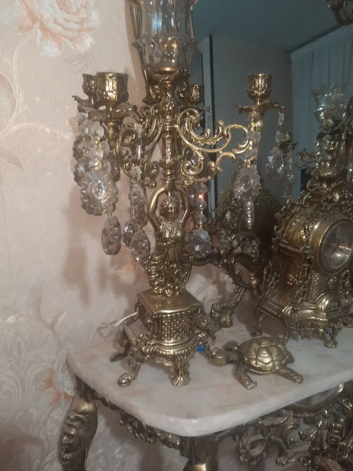 آینه و شمدان برنز قدیمی|آینه|فردیس, شهرک ارم|دیوار