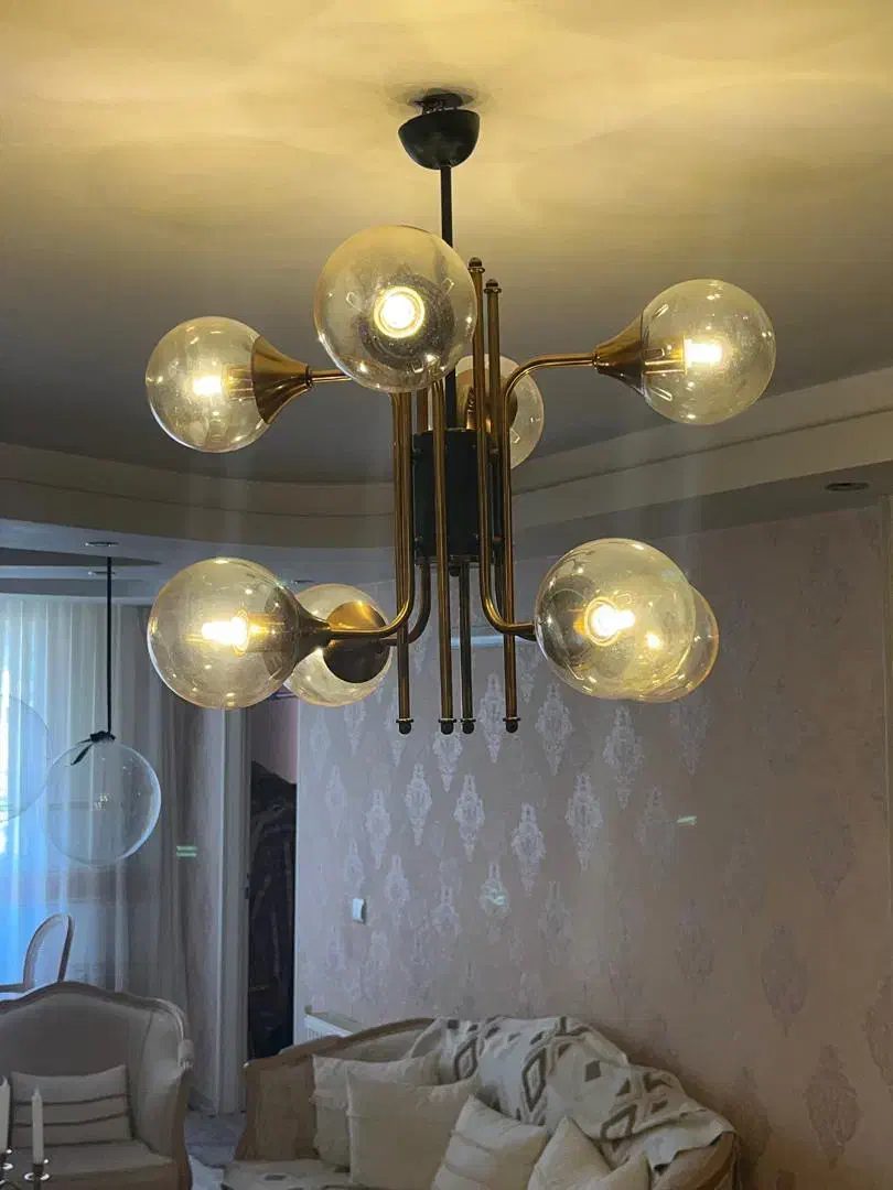 یک جفت لوستر مدرن 8 شعله شیشه ای شامپاین|لوستر و چراغ آویز|شاهین‌شهر, عطار|دیوار