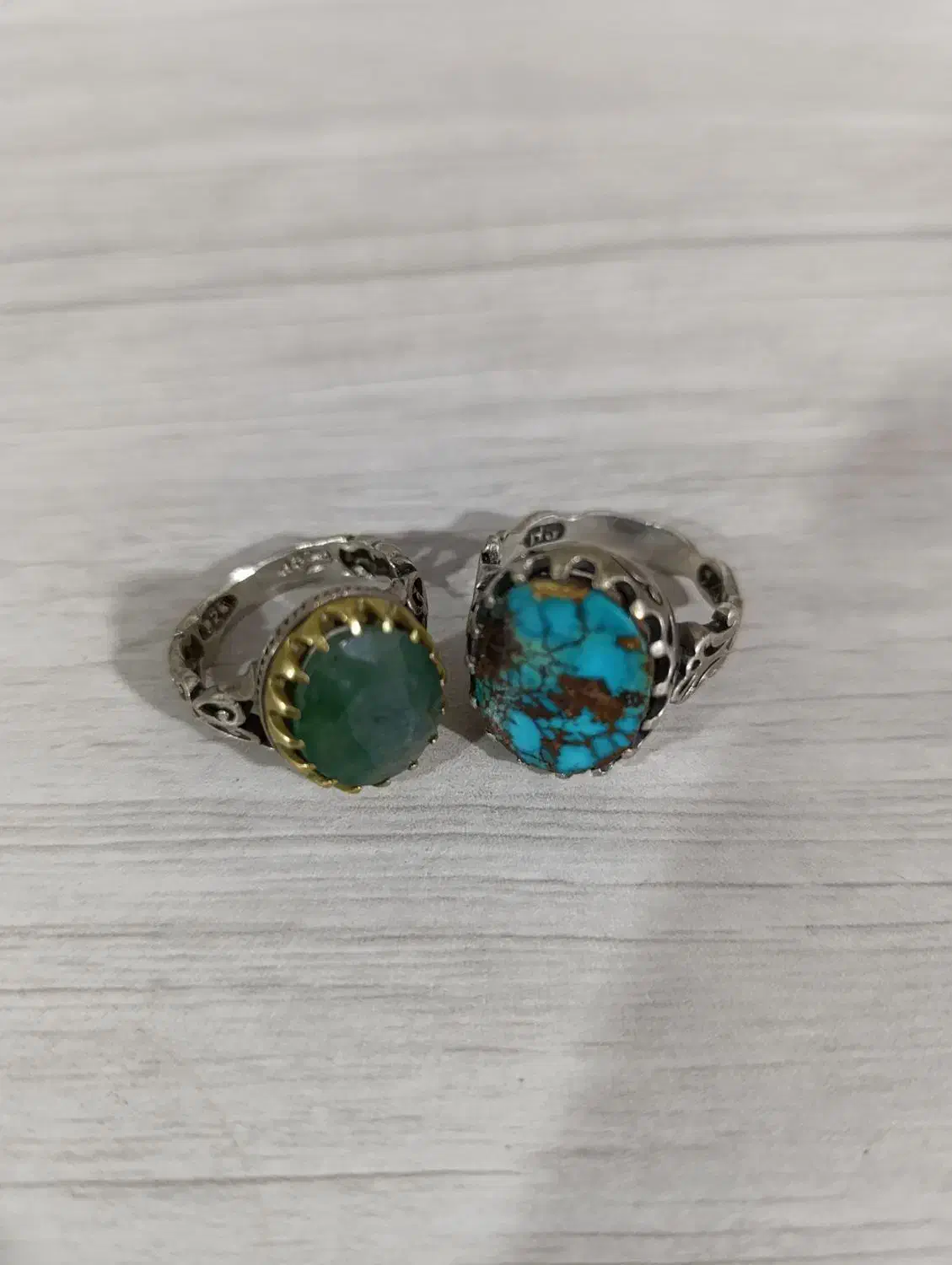 انگشتر نقره زمردمعدنی وفیروزه|جواهرات|قرچک, زیبا شهر|دیوار