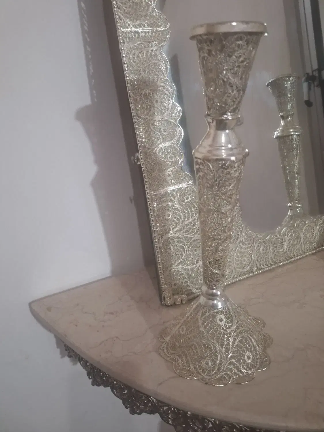 آیینه شمعدان نقره|صنایع دستی و سایر لوازم تزئینی|اردبیل, |دیوار