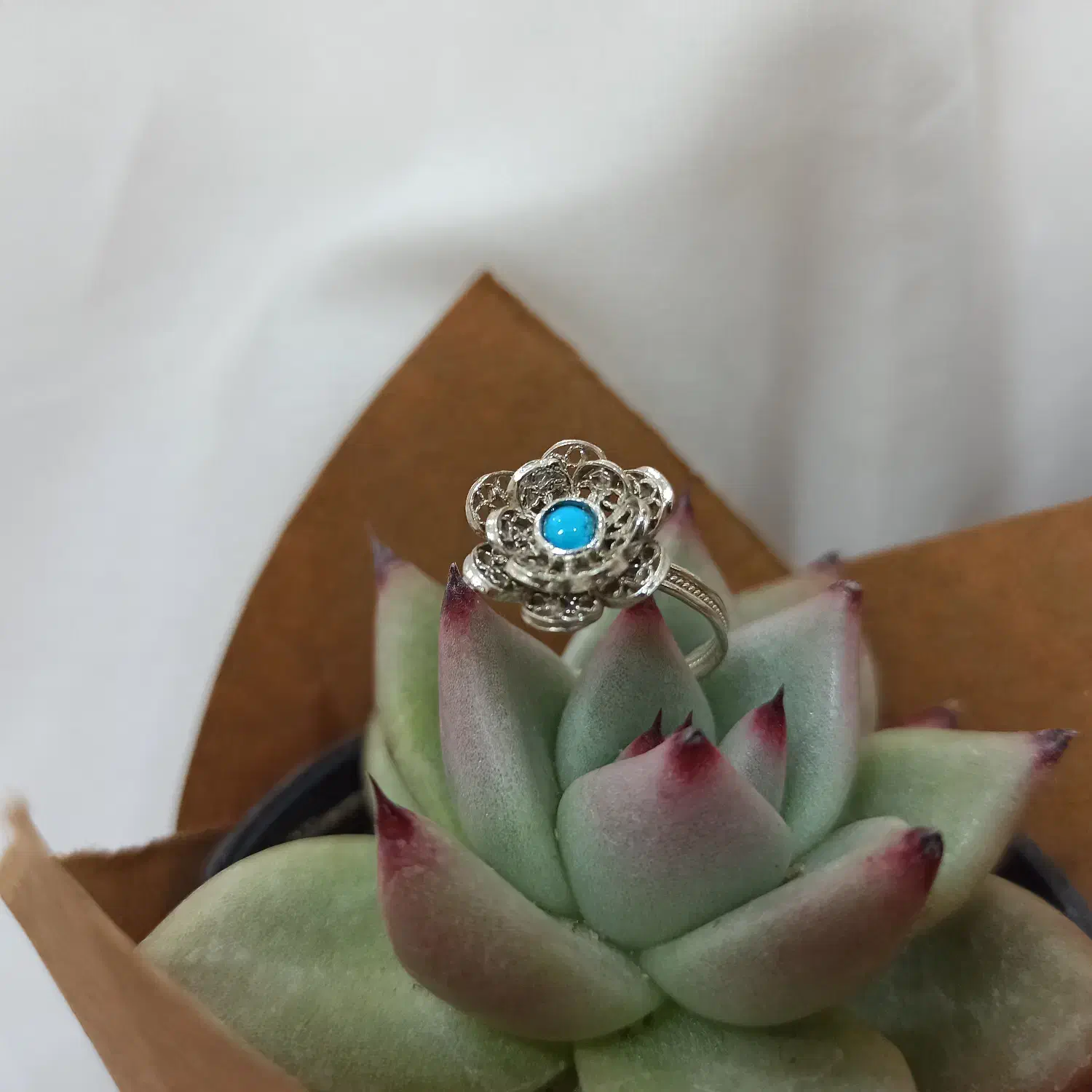 انگشتر نقره ملیله کار اصفهان طرح گُل فیروزه کد ۱۱۱|جواهرات|اصفهان, مولوی|دیوار