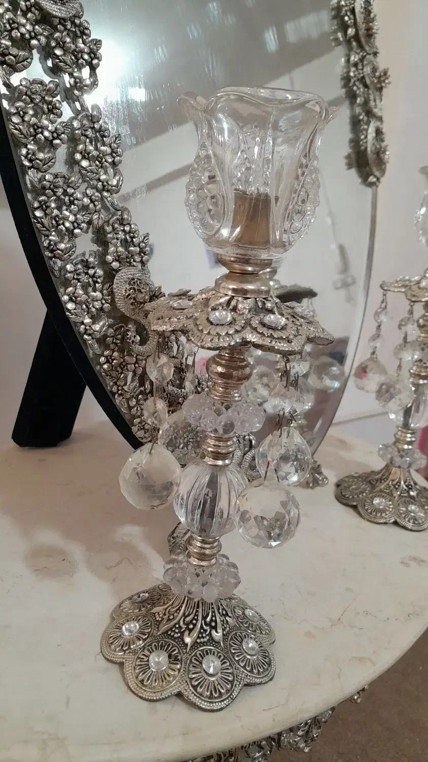 آینه و کنسول و شمعدان برنجی|بوفه، ویترین، کنسول|لاهیجان, کوی زمانی|دیوار