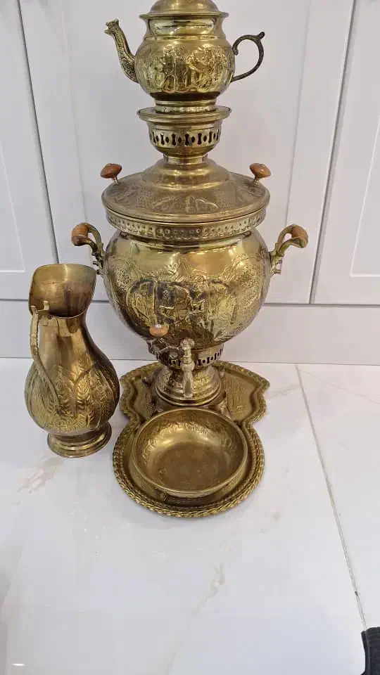 سماور و وسایل پا سماوری برنج|قوری، کتری، قهوهساز دستی|کرمانشاه, |دیوار