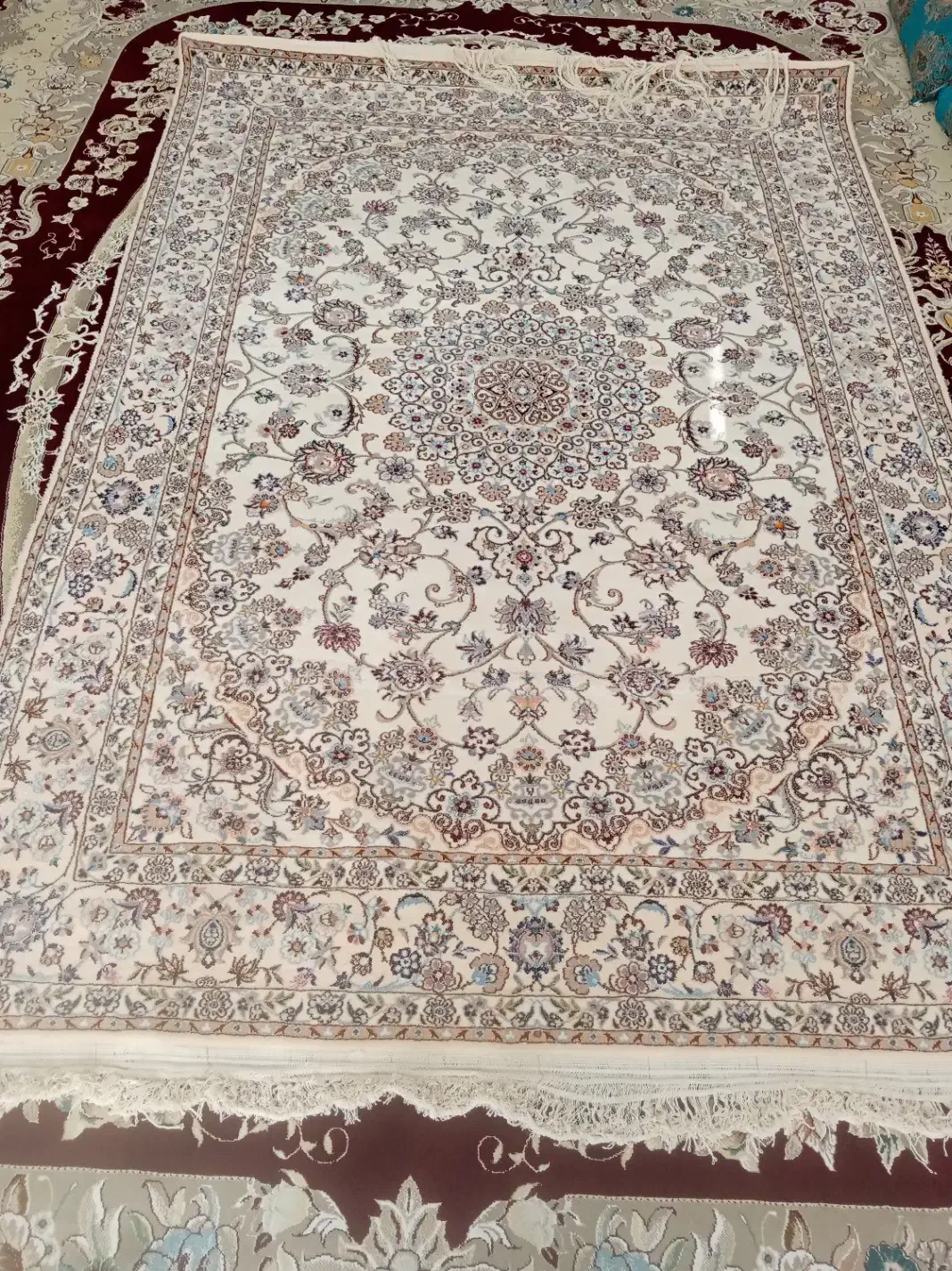 فرش دست بافت 6 لا نایین با ابریشم اصل به شرط|فرش|رودشت (اصفهان), |دیوار