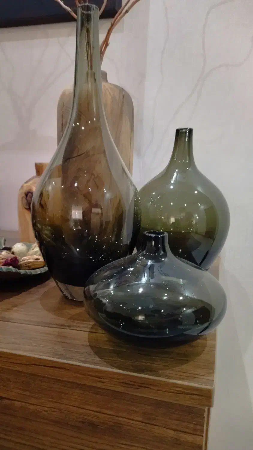 گلدان شیشه ای طرح سالونک سه عددی سبز دودی|صنایع دستی و سایر لوازم تزئینی|کرج, شهرک یاس جنوبی|دیوار