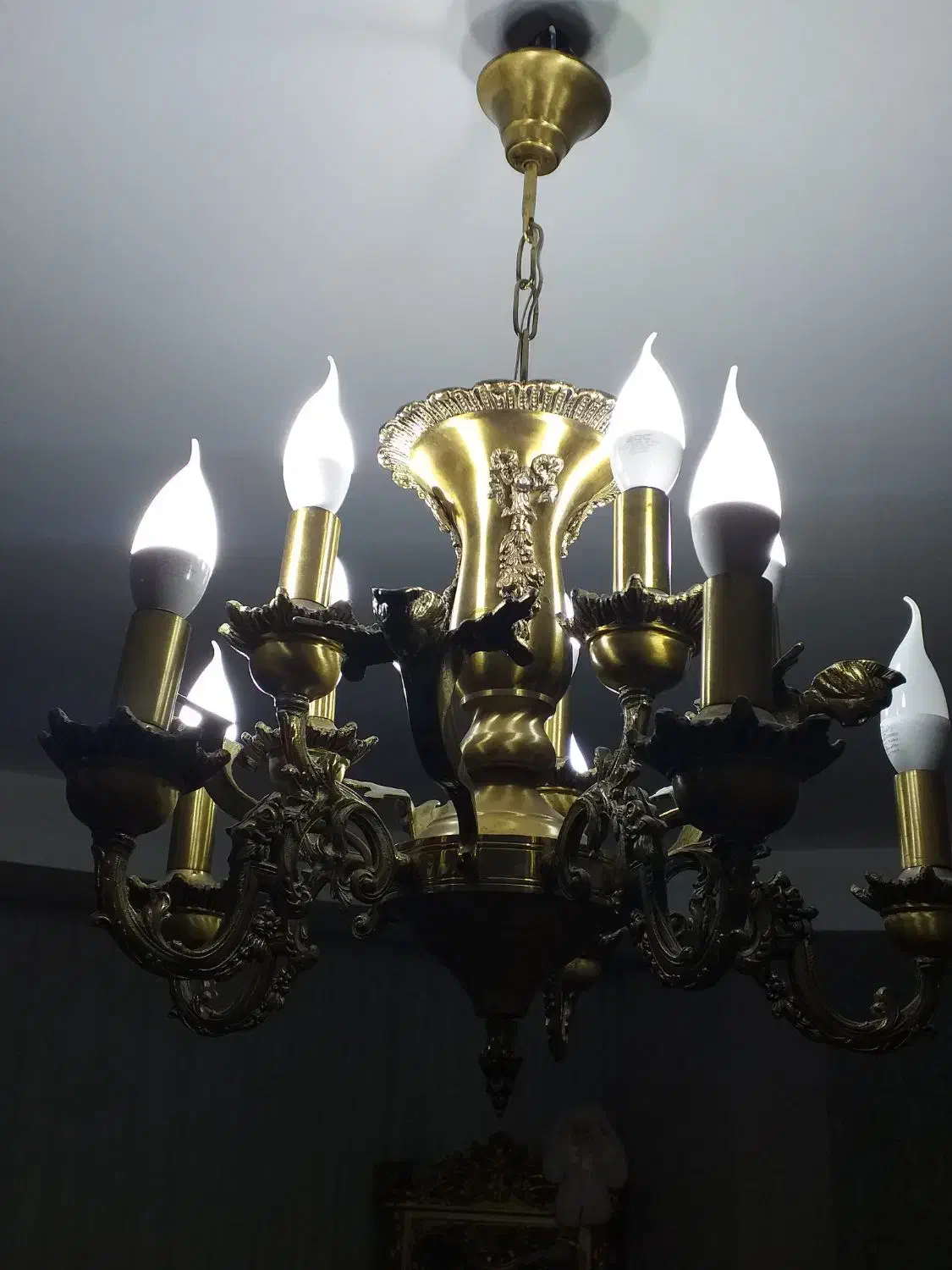 لوستر برنز سنگین ملکه ۵ شاخه با ۱۰ لامپ|لوستر و چراغ آویز|تبریز, |دیوار