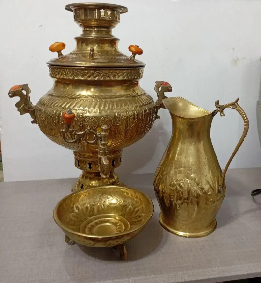 ست سماور زغالی برنز۸لیتری بزرگ|سماور، چایساز، قهوهساز|بوکان, |دیوار