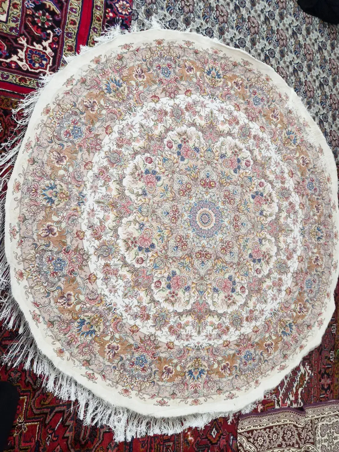 فرش دایره  خطیبی (۲×۲)رنج ۵۰  ابریشم|فرش|تبریز, |دیوار