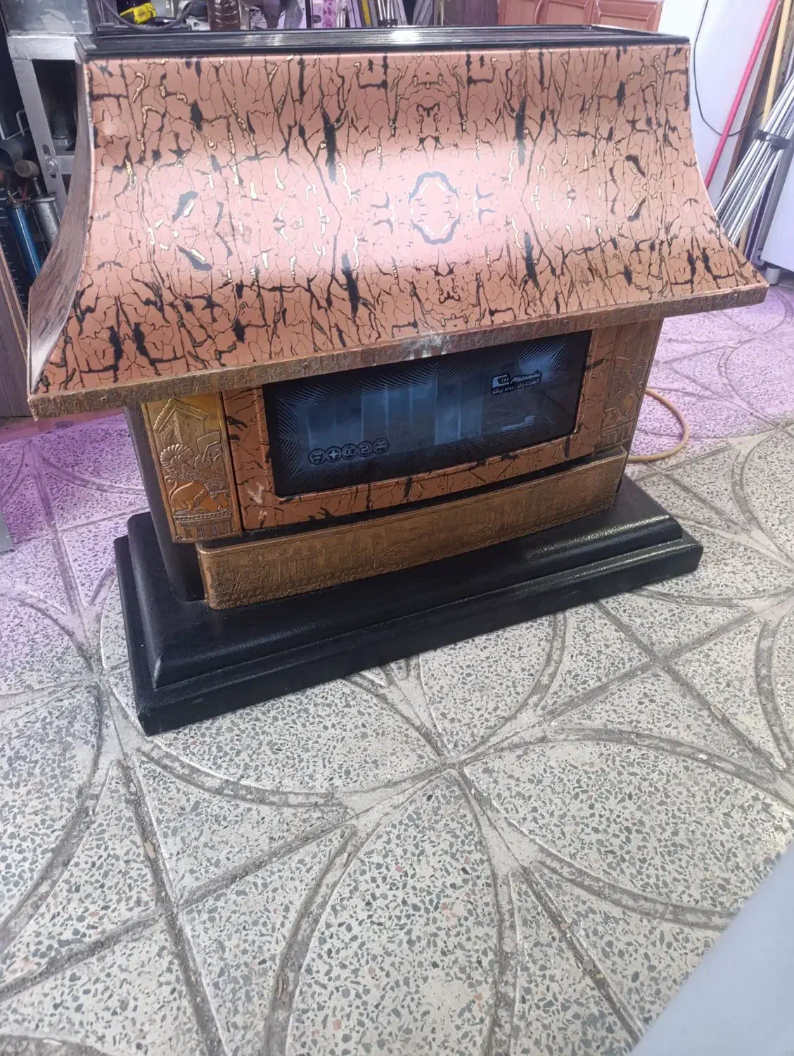 بخاری طرح شومینه|بخاری، هیتر، شومینه|صحنه, |دیوار