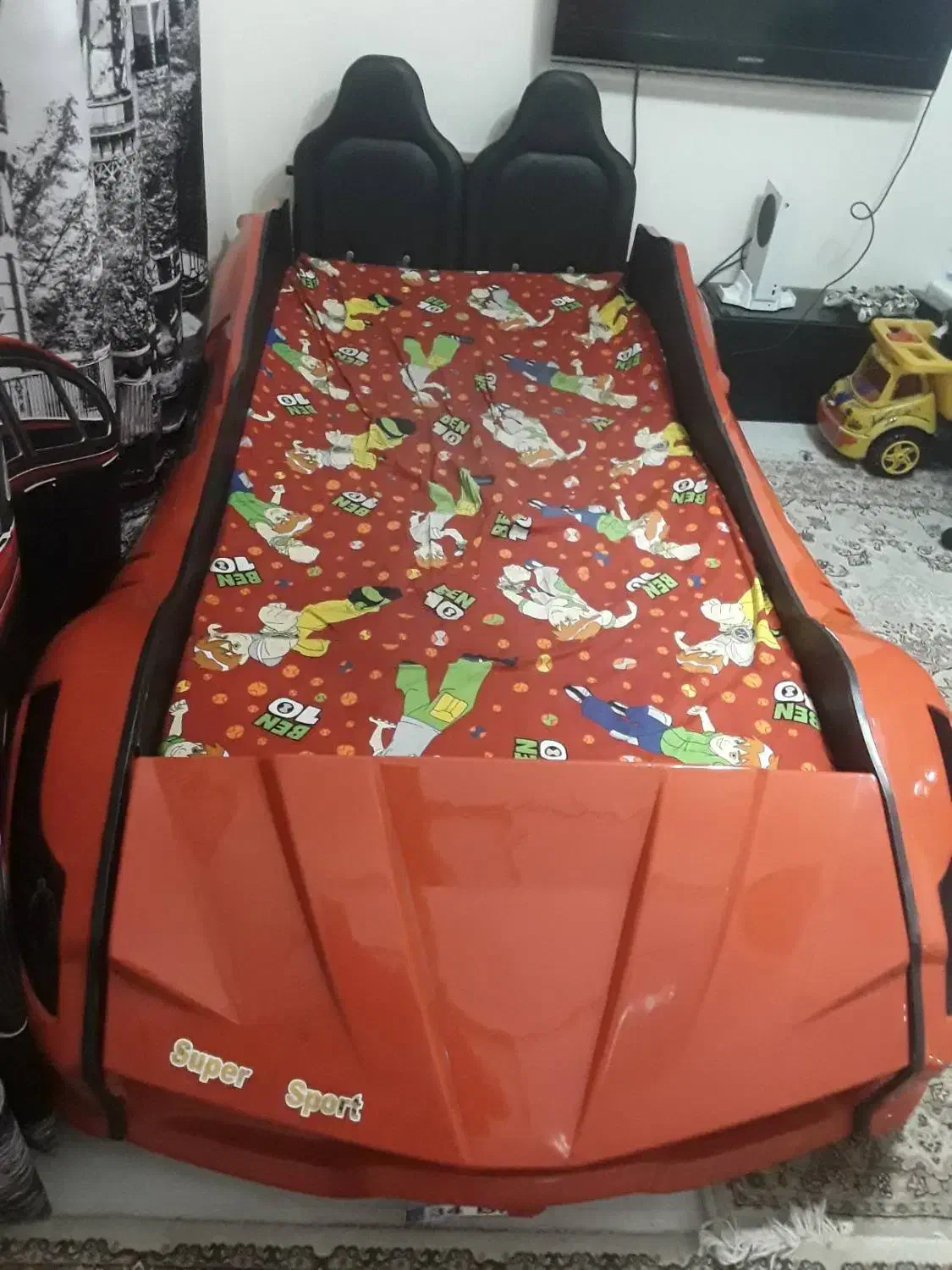 تخت یک نفره کودک با طرح ماشین با تشک|تخت و سرویس خواب|تهران, پرستار|دیوار