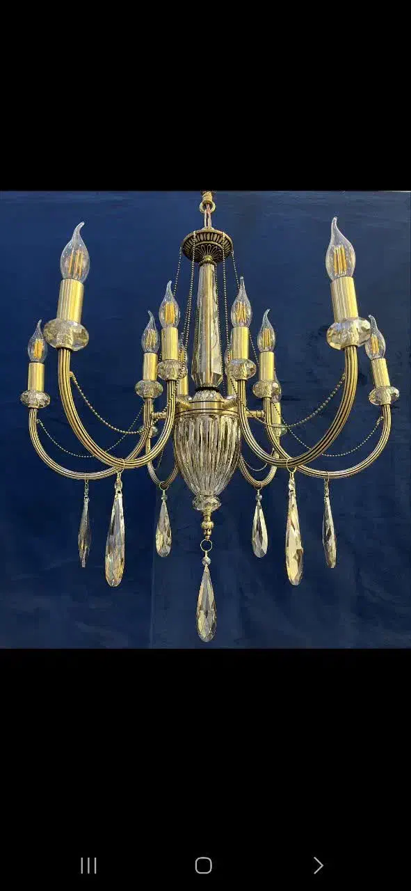 لوسترکریستال تمام برنجی پنج+پنج شعله برنجlighti 86|لوستر و چراغ آویز|تهران, نعمت‌آباد|دیوار