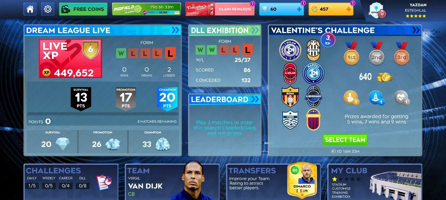 اکانت دریم لیگ|کنسول، بازی ویدئویی و آنلاین|زاهدان, |دیوار