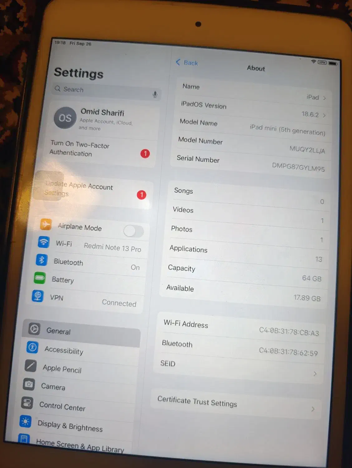 iPad mini 5|تبلت|تهران, امام حسین|دیوار