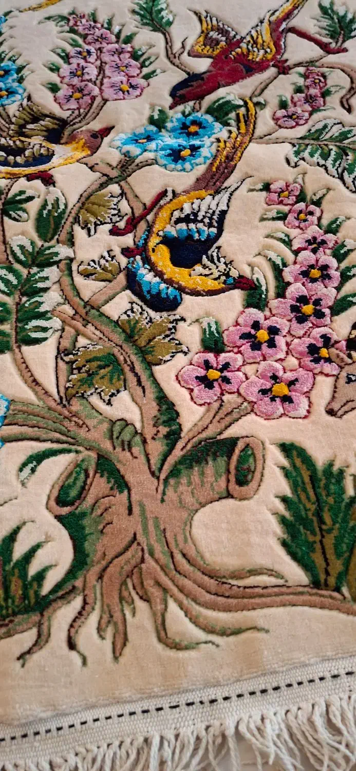 تابلو فرش کرک و ابریشم طرح گل وبلبل|تابلو فرش|گلپایگان, |دیوار