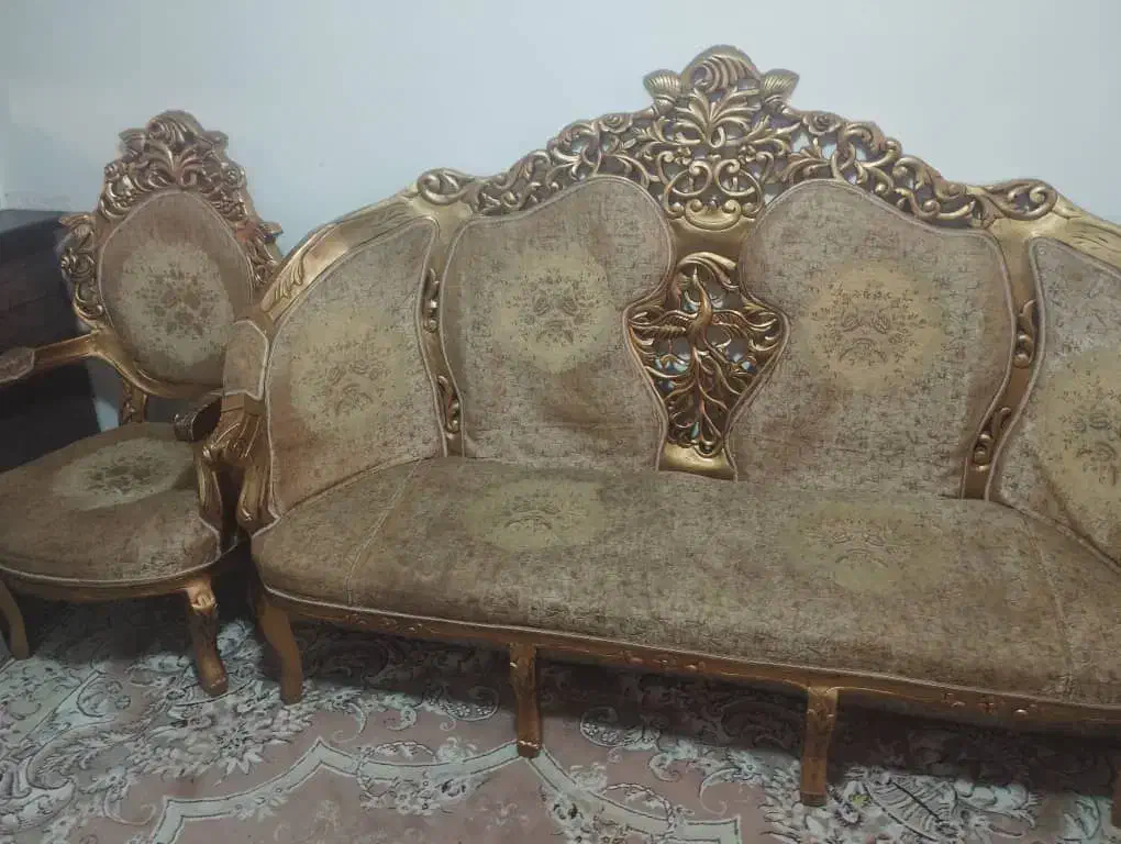 مبلمان 9 نفره سلطنتی چوب گردو|مبلمان خانگی و میز عسلی|رباطکریم, رباطکریم|دیوار